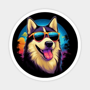 Retro Wave Husky Dog Shirt Magnet